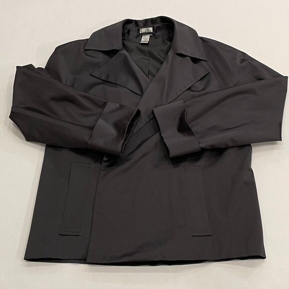 Chico's Satiny Wrap/Tie Open Blazer, Charcoal Gray, Cuffed Sleeves, Size M - Picture 5 of 12